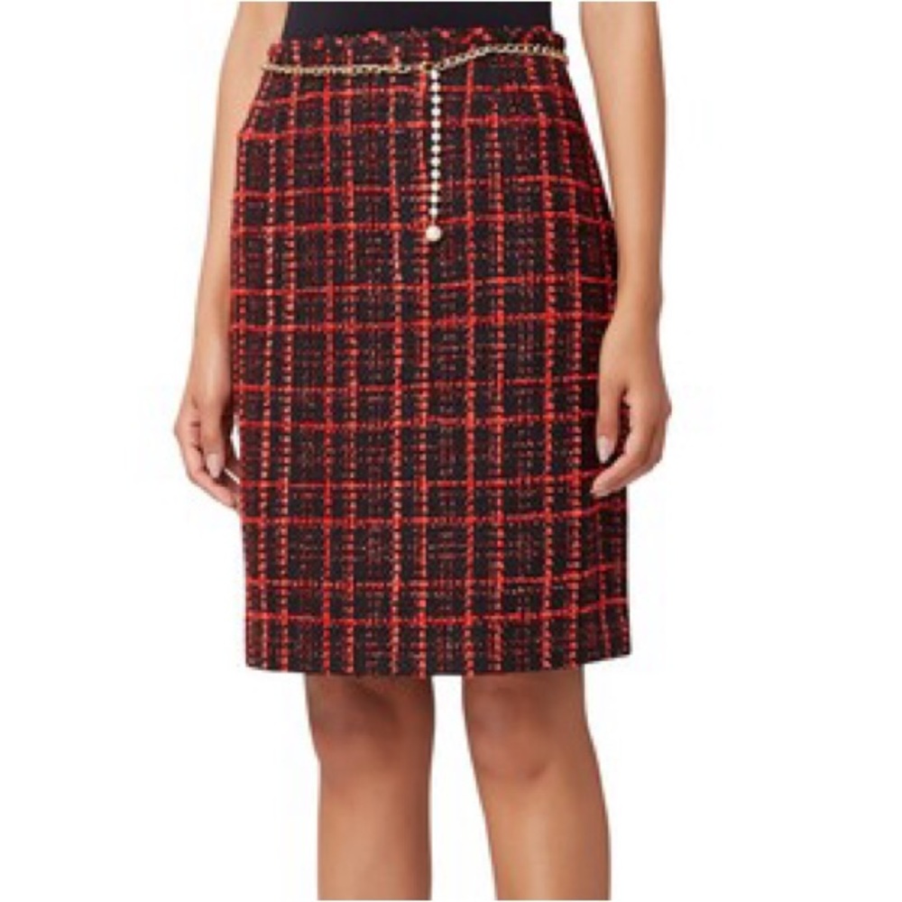 Tahari ASL Red and Black Pencil Skirt Knee-Length Work
